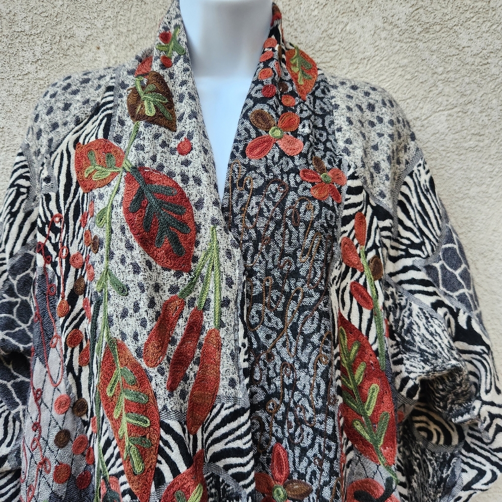 SOFT SURROUNDINGS Womens Cardigan Large Leaf Stitch Waterfall Wool Blend Autumn - Picture 2 of 11